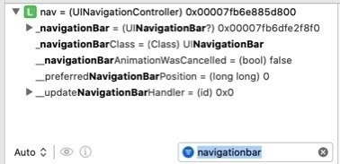 Filtering the variables pane for "navigationbar"