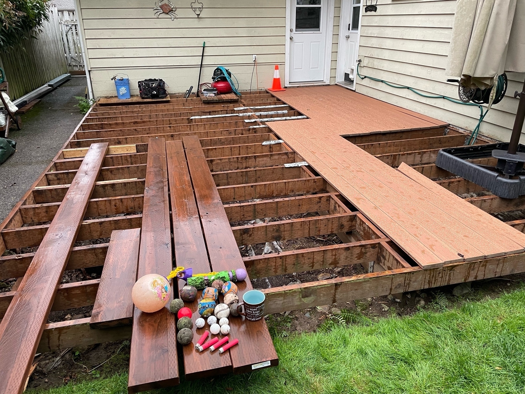 Torn up deck, close to the ground